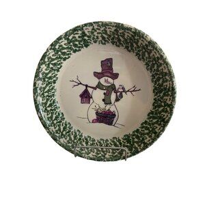 Vintage Roseville Spongeware Snowman Plate Green Ivy Edge Folk Art USA